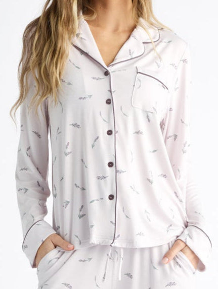Women's Bamboo Stretch-Knit Long Sleeve Pajama Top (Collective) in blue - lifestyle | Cozy Earth