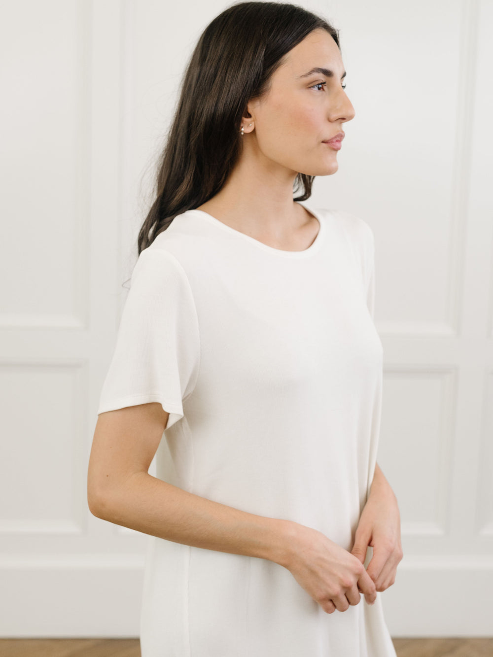 Women's Bamboo Rib-Knit Boyfriend Sleep Dress in blue - lifestyle | Cozy Earth