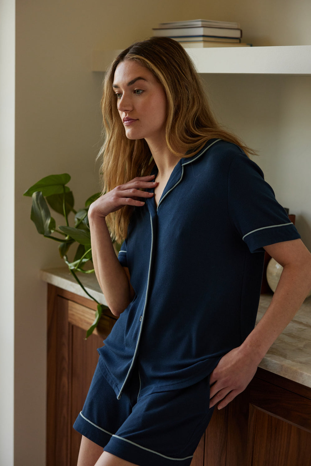 Women's Bamboo Rib-Knit Classic Pajama Short in brown | Cozy Earth