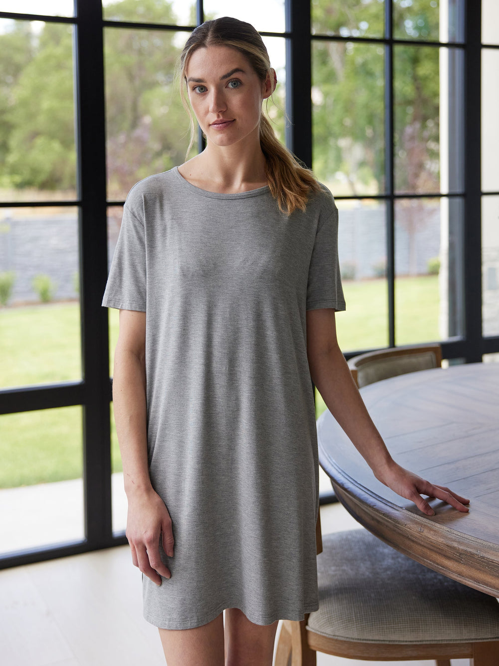 Women's Bamboo Stretch-Knit Sleep Dress in blue | Cozy Earth