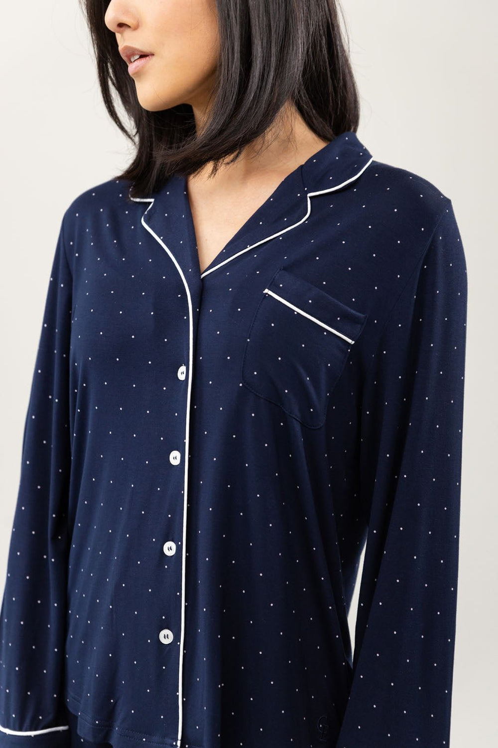 Women's Bamboo Stretch-Knit Long Sleeve Pajama Top (Collective) in blue | Cozy Earth
