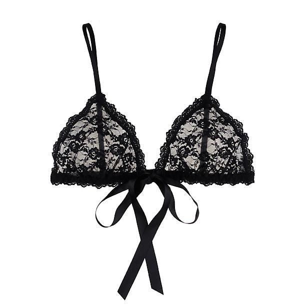 Hanky Panky Peek-A-Boo Lace Front Tie Bralette in black