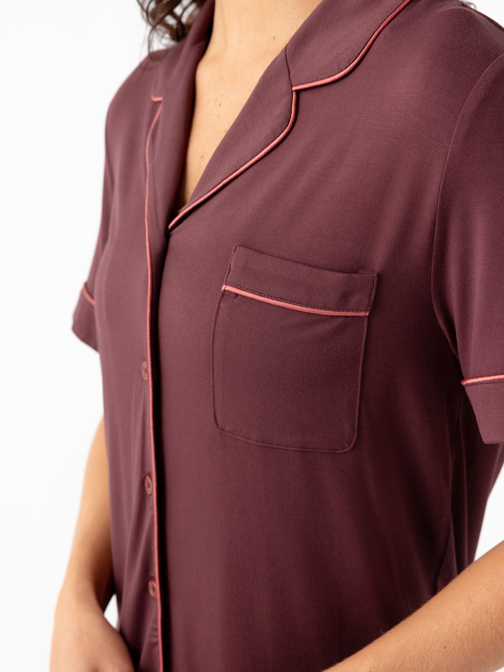 Women's Bamboo Stretch-Knit Short Sleeve Pajama Top (Collective) in white | Cozy Earth