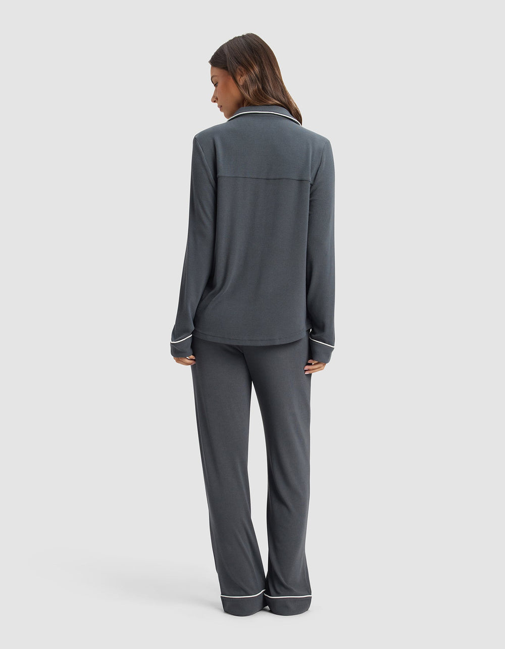 Women's Bamboo Rib-Knit Classic Long Sleeve Pajama Set in brown | Cozy Earth