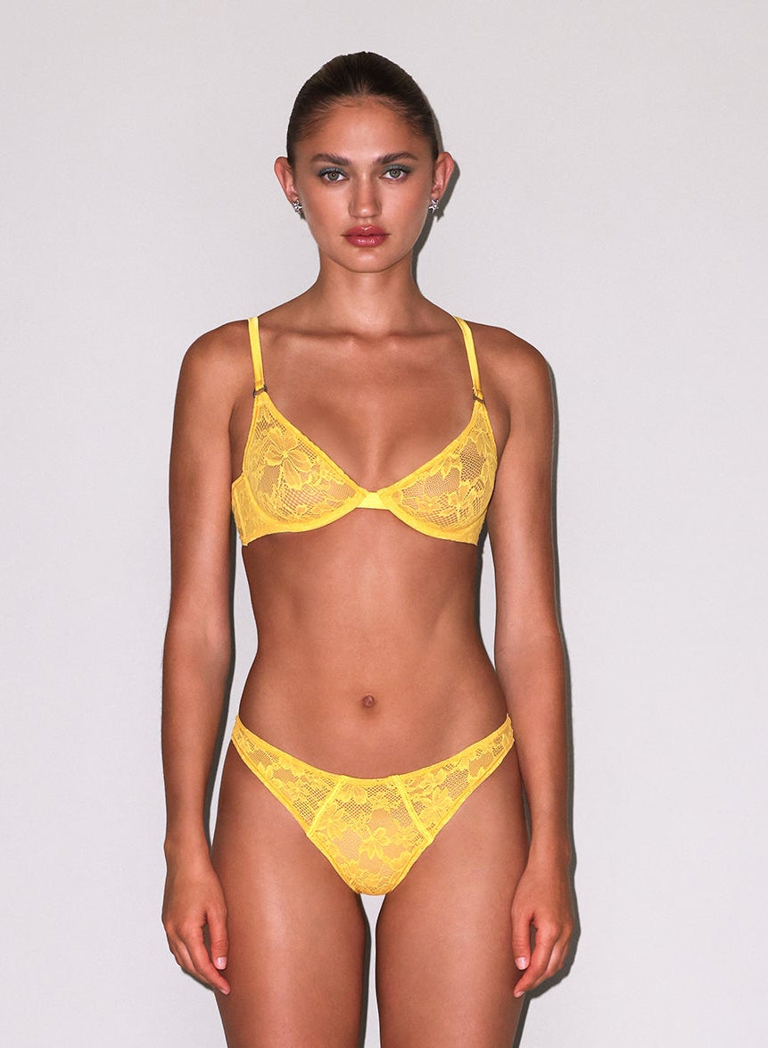 Fleur du Mal Le Stretch Lace Demi Bra in yellow