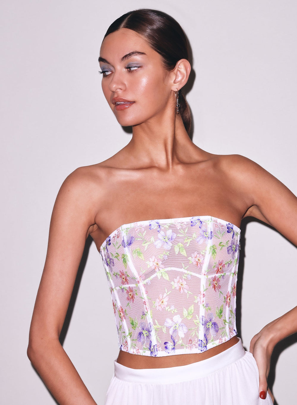 Elara Embroidery Corset Top in white | Fleur du Mal