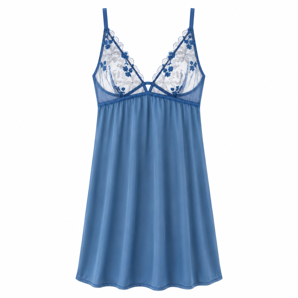 GAB-V10 - Prestige Gabrielle Silk Babydoll in blue | huit-lingerie