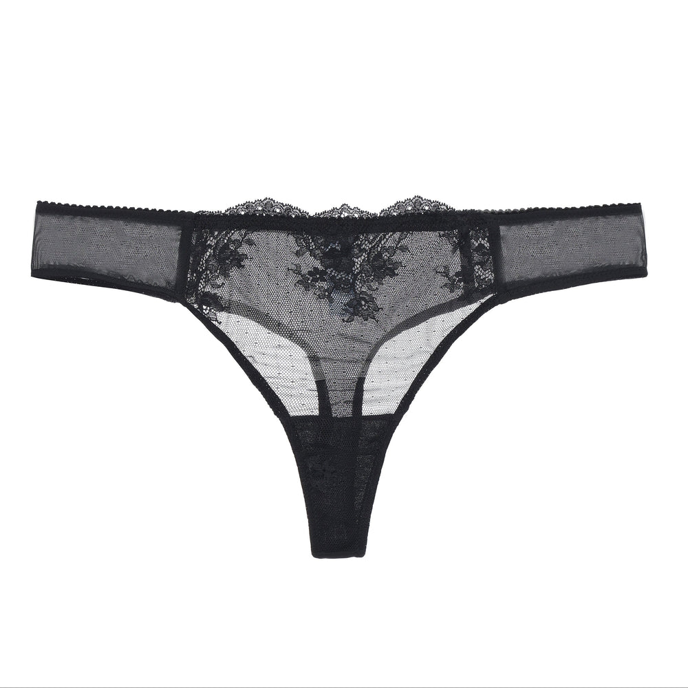Kim Stretch Lace & Mesh Thong in black | Amour d'Agnette