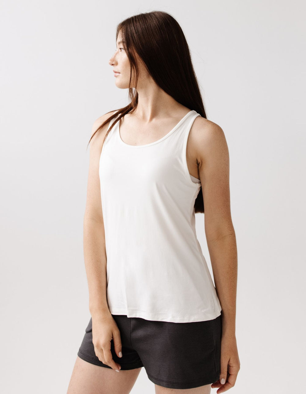 Women's Bamboo Stretch-Knit Lounge Tank in black | Cozy Earth