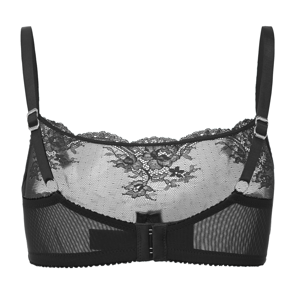 Kim High Neck Sheer Lace Underwire Bra in blue | Amour d'Agnette