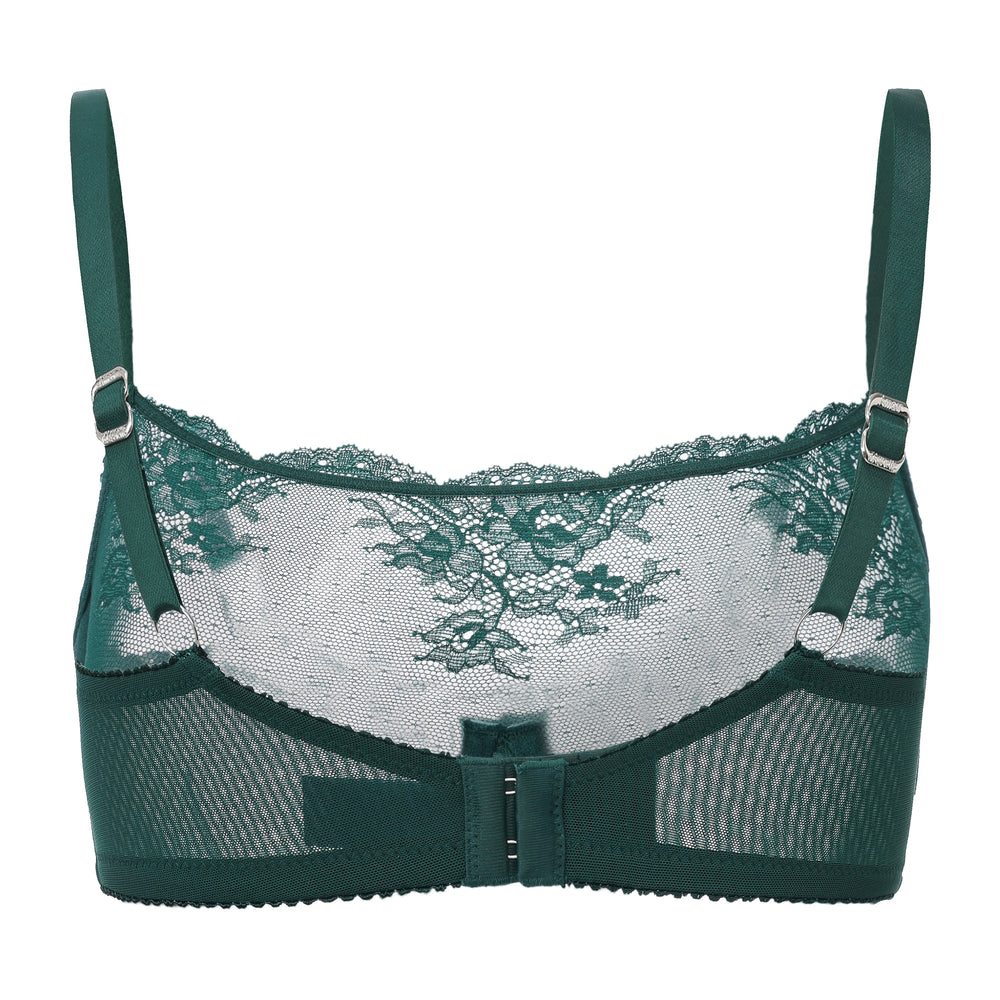 Kim High Neck Sheer Lace Underwire Bra in blue | Amour d'Agnette