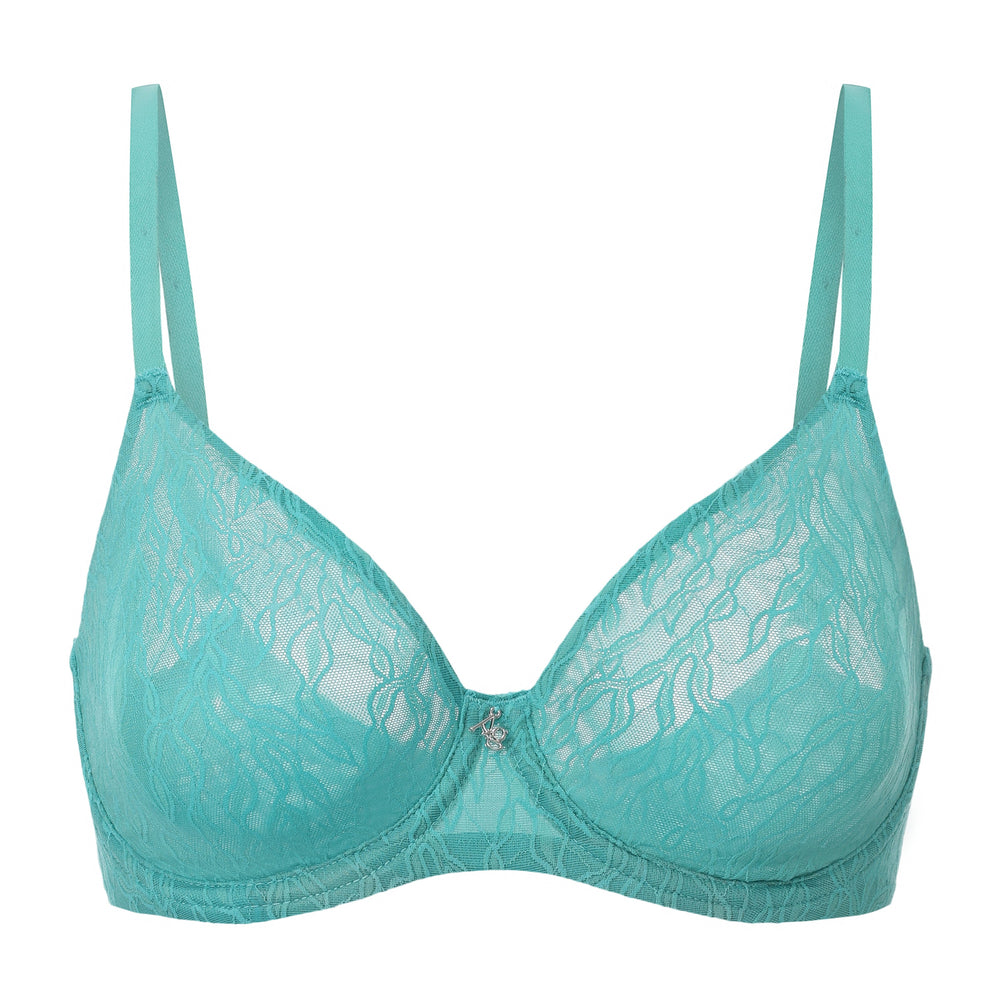 Julie Molded Lace & Mesh T-Shirt Bra in blue | Amour d'Agnette