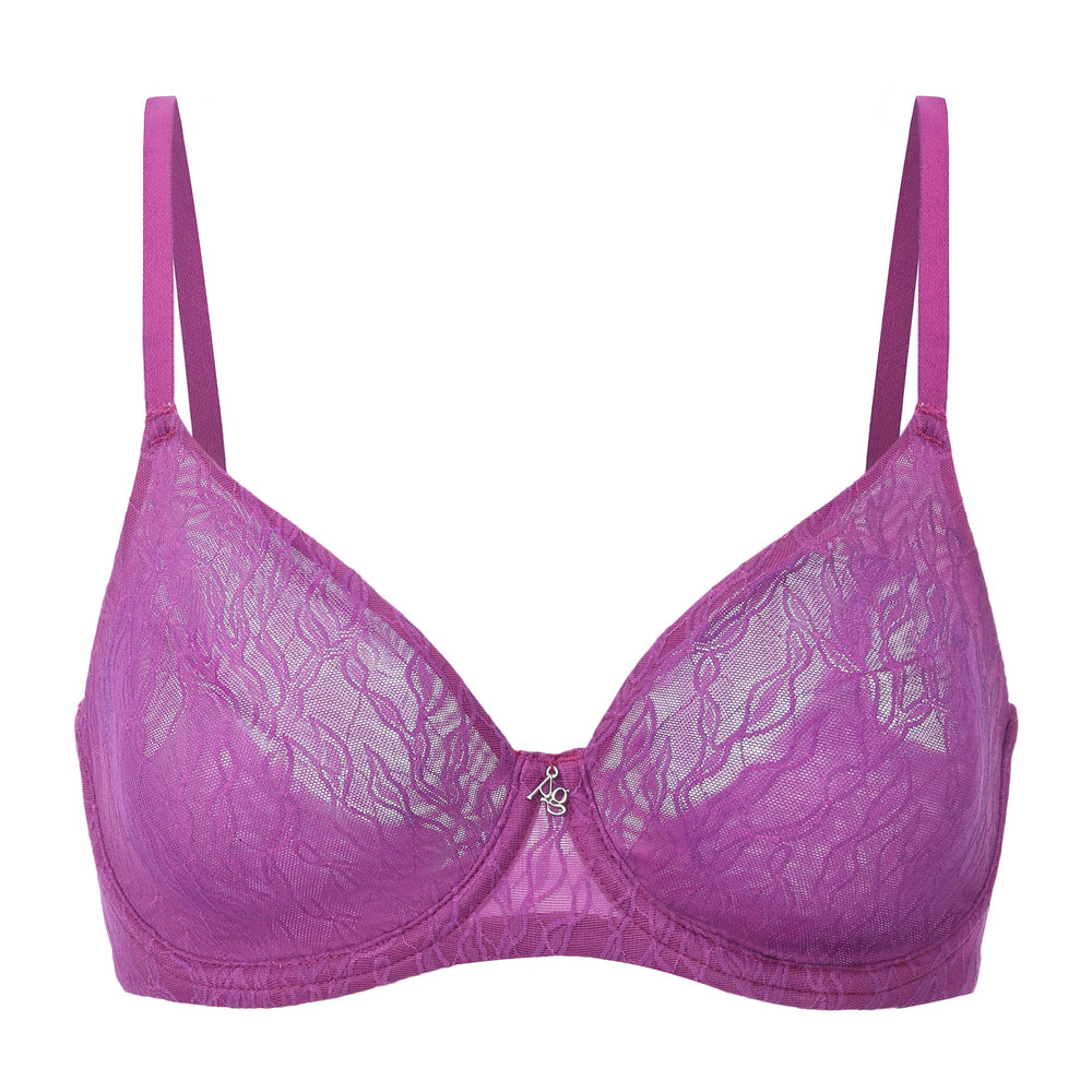 Julie Molded Lace & Mesh T-Shirt Bra in blue | Amour d'Agnette