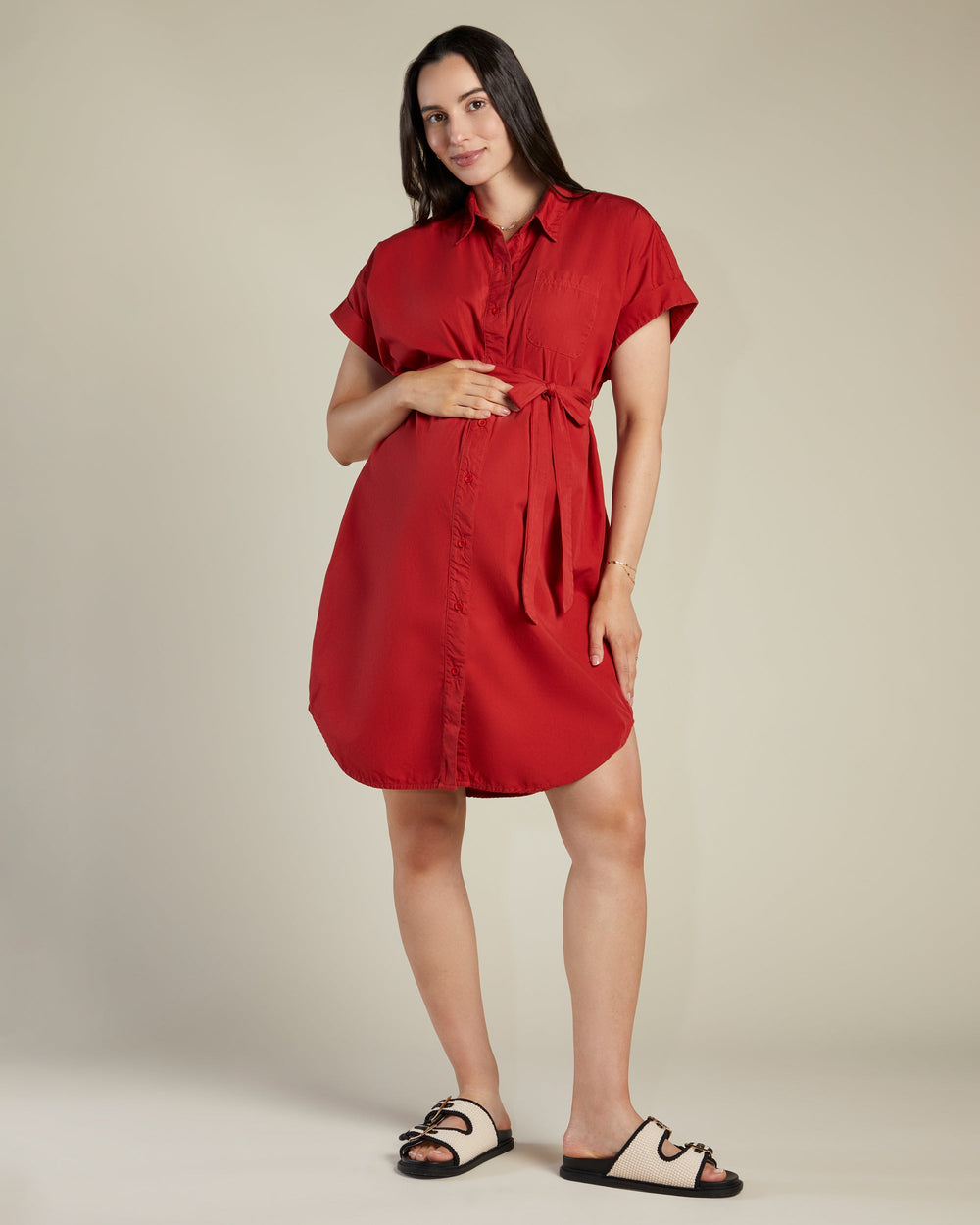A Pea In the Pod Aspire Shirt Dress in red