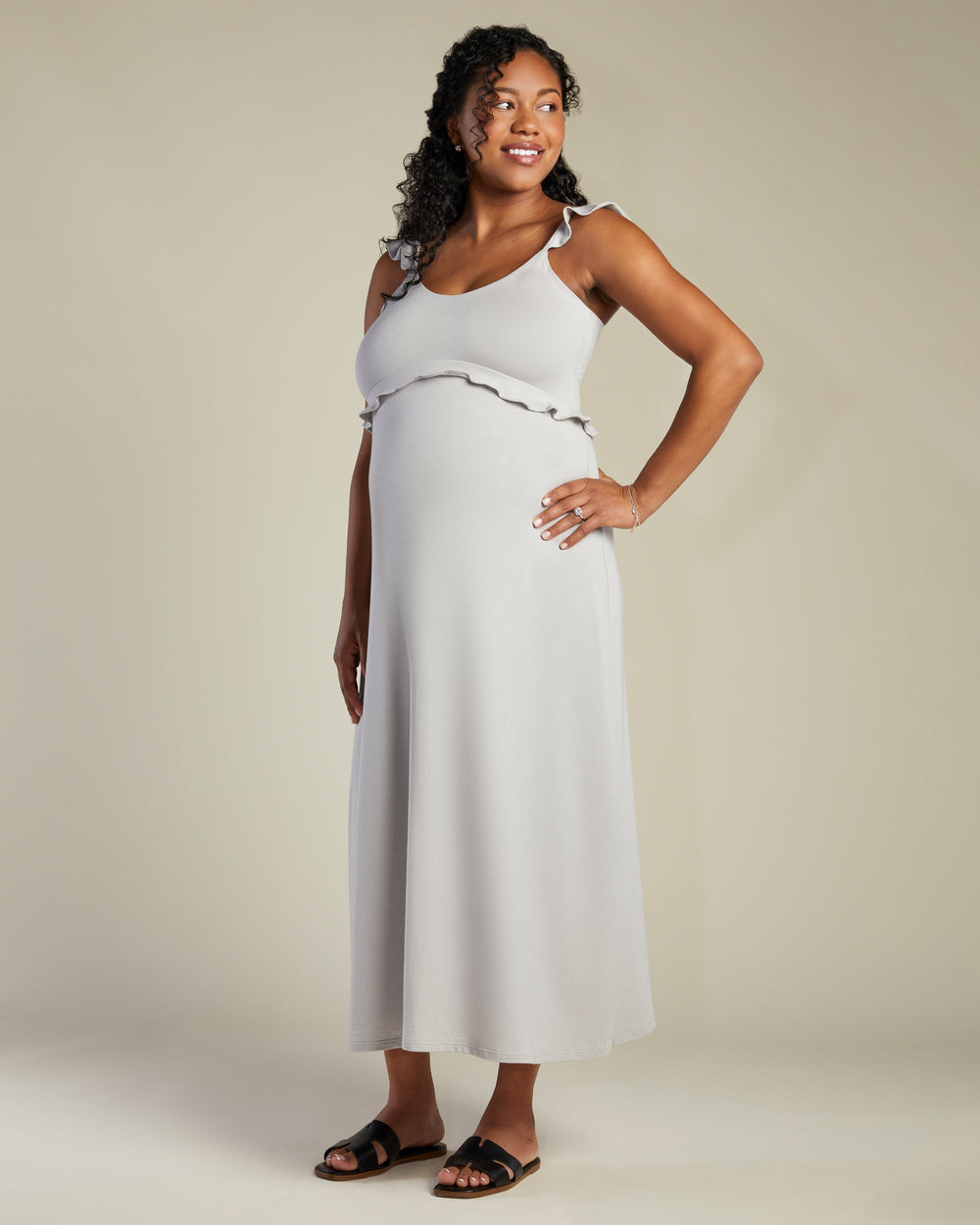 A Pea In the Pod Nest Flutter Sleeve Maxi Dress in gray
