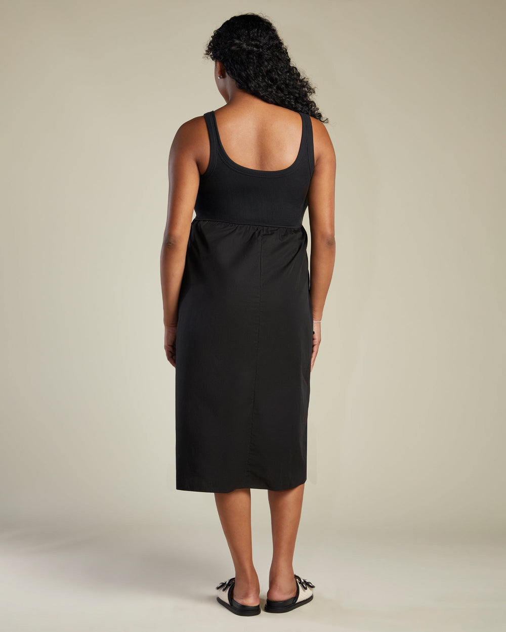 A Pea In the Pod Nurture Rib Tank Mixed Media Dress in black