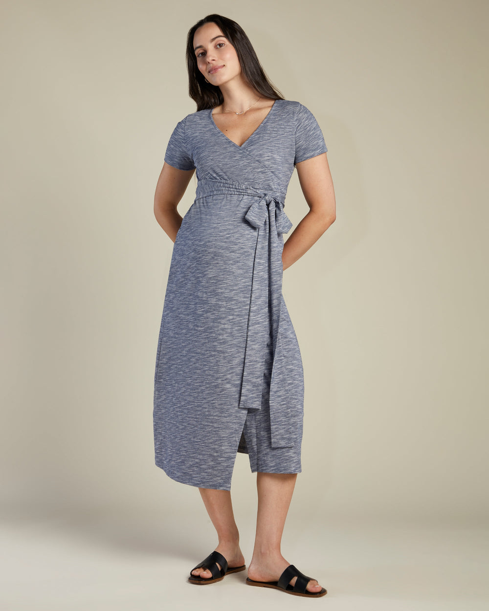 A Pea In the Pod Willow Short Sleeve Wrap Maxi Dress in blue