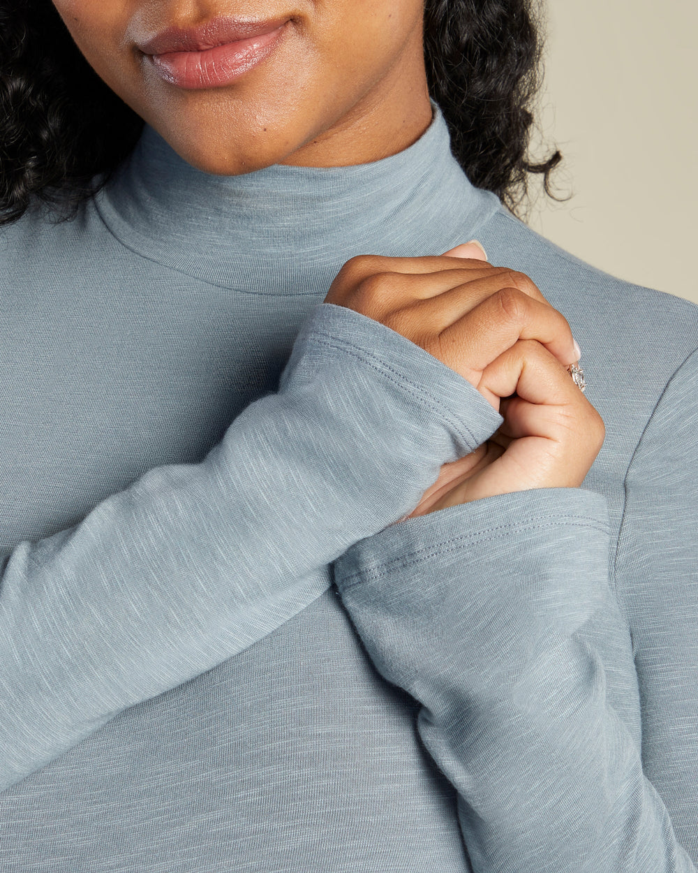 A Pea In the Pod Willow Long Sleeve Mockneck Dress in blue