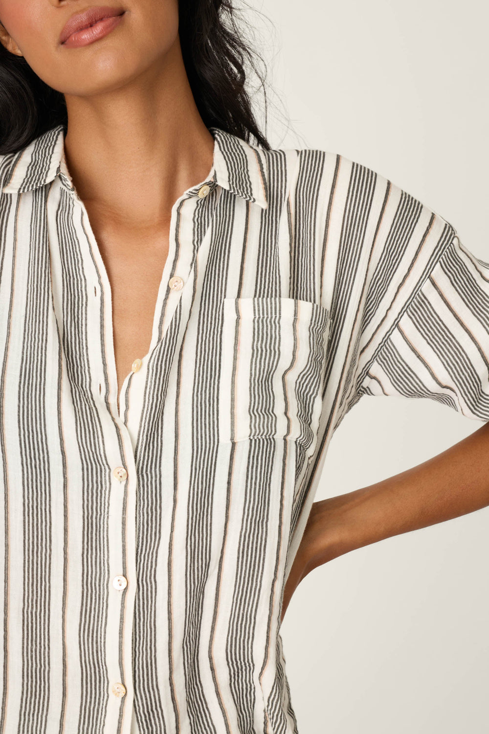 P.J. Salvage Sea You in St. Tropez Shoreline Stripe Long Sleeve Top in white