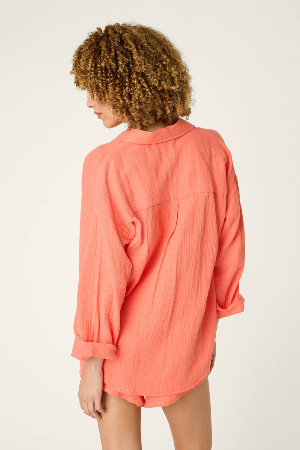 P.J. Salvage Sea You in Capri Hot Coral Long Sleeve Top in orange