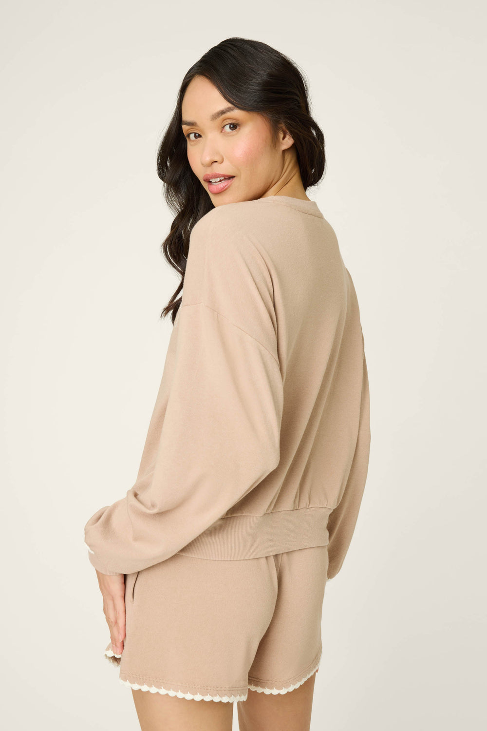 P.J. Salvage Palms Away Warm Taupe Long Sleeve Top in beige