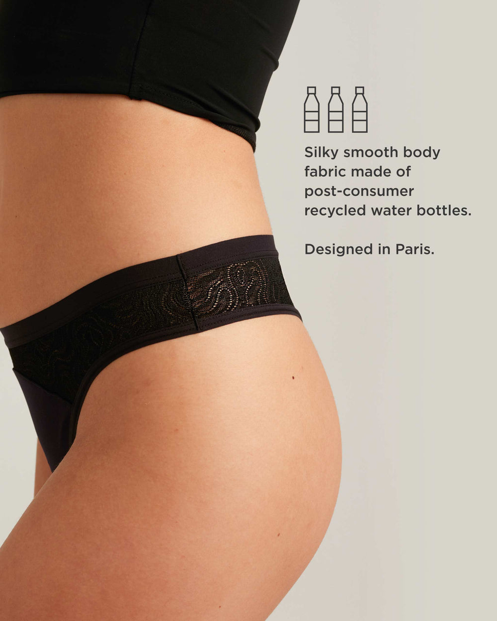 Leakproof Lace Thong in black | Saalt