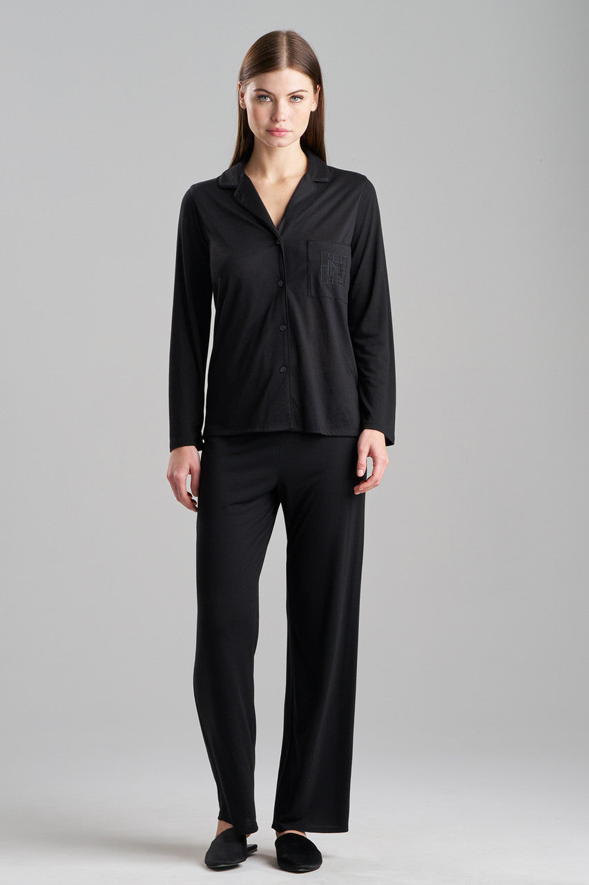Shangri-La Embroidered TENCEL™ Notch PJ in black | Natori