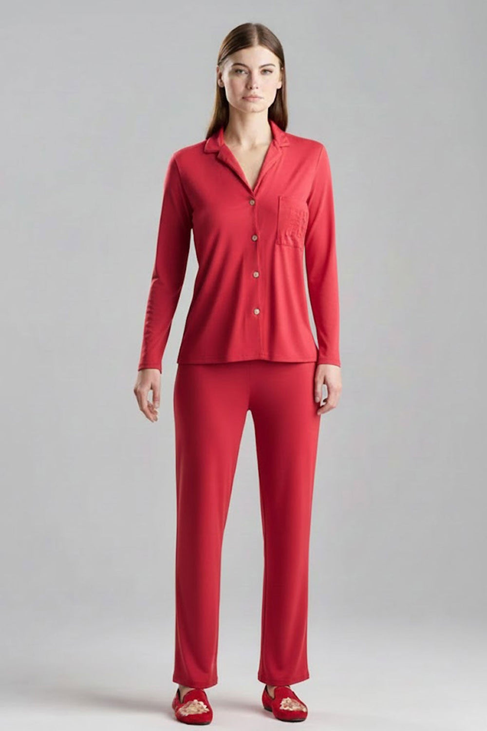 Shangri-La Embroidered TENCEL™ Notch PJ in red | Natori