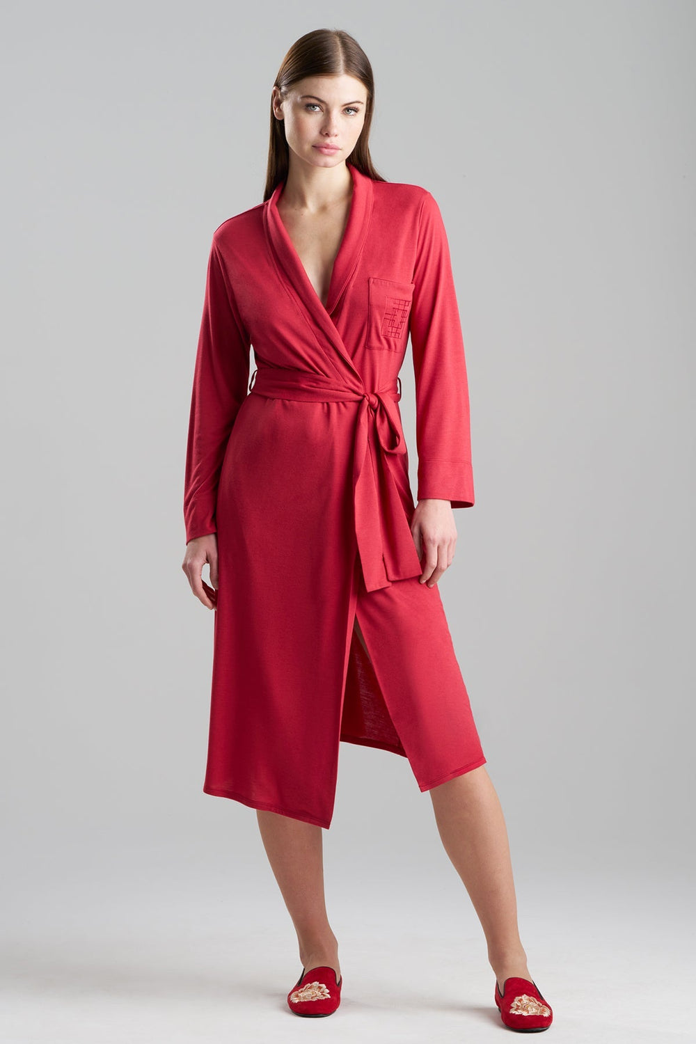 Shangri-La Embroidered TENCEL™ Robe in red | Natori