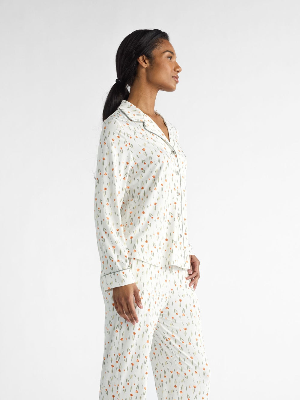 Women's Bamboo Stretch-Knit Long Sleeve Pajama Top (Collective) in blue | Cozy Earth