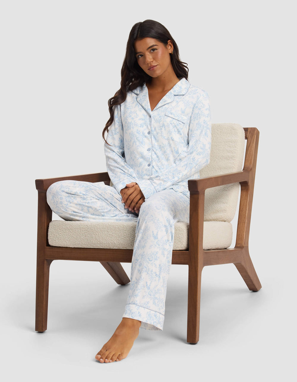 Women's Bamboo Stretch-Knit Long Sleeve Pajama Top (Collective) in blue | Cozy Earth