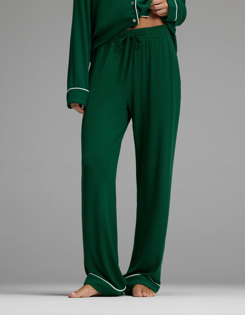 Women's Bamboo Rib-Knit Classic Pajama Pant in blue | Cozy Earth