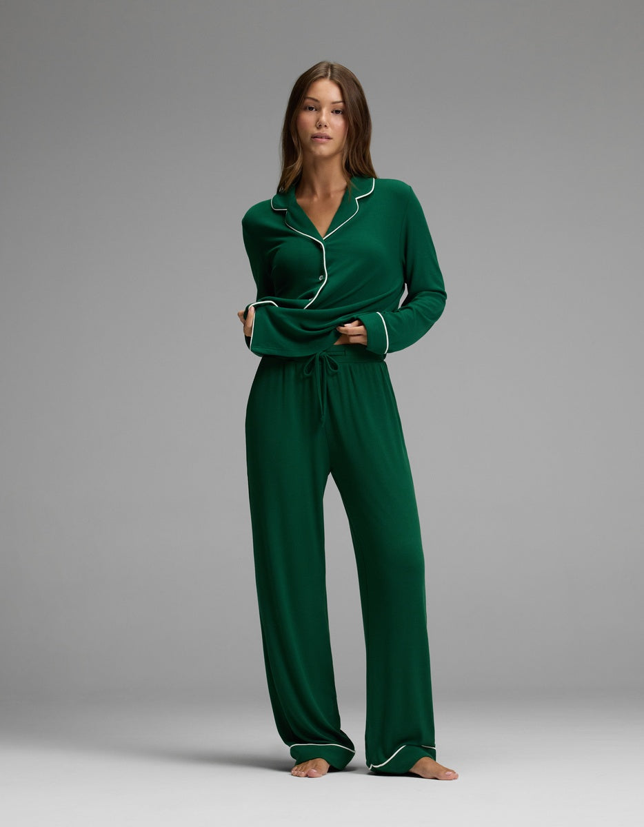 Women's Bamboo Rib-Knit Classic Pajama Pant in blue | Cozy Earth
