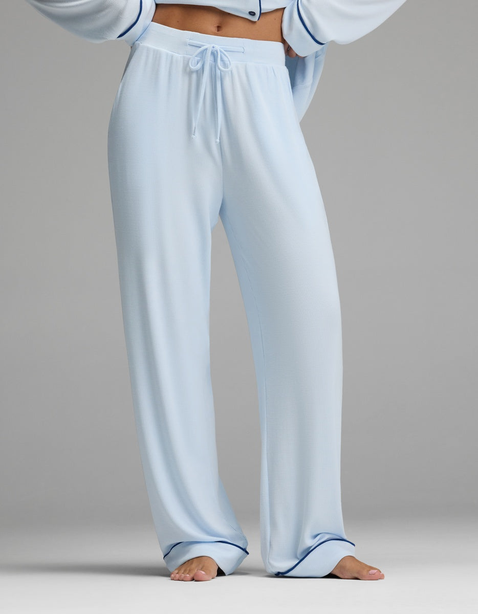 Women's Bamboo Rib-Knit Classic Pajama Pant in blue | Cozy Earth