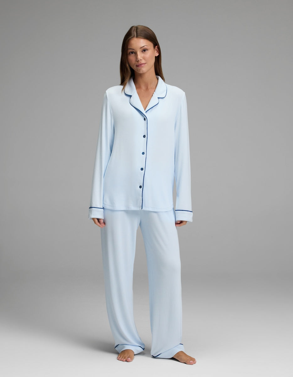 Women's Bamboo Rib-Knit Classic Pajama Pant in blue | Cozy Earth