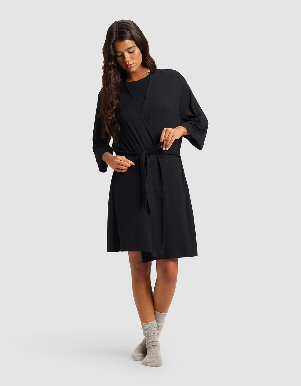 Women's Bamboo Stretch-Knit Kimono Robe in gray | Cozy Earth