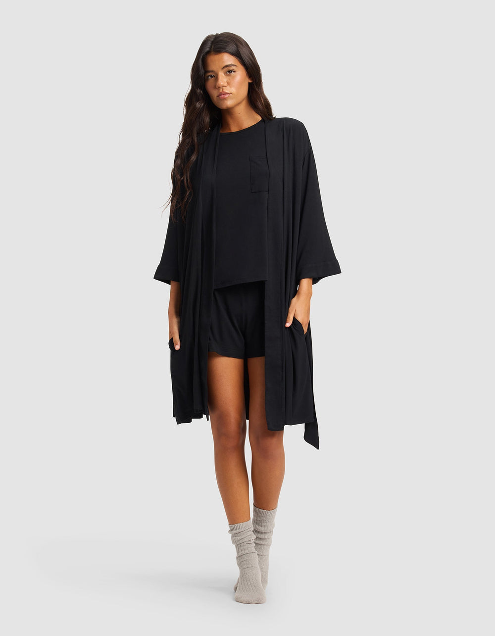 Women's Bamboo Stretch-Knit Kimono Robe in gray | Cozy Earth