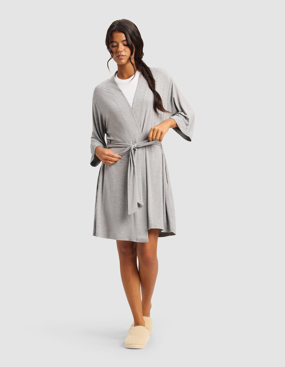 Women's Bamboo Stretch-Knit Kimono Robe in gray | Cozy Earth