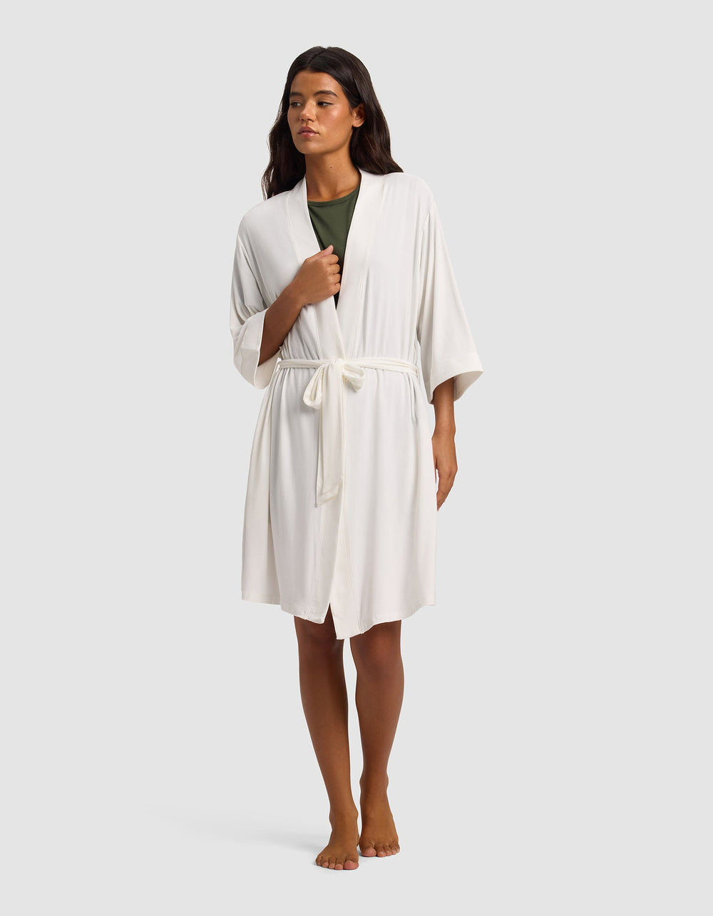 Women's Bamboo Stretch-Knit Kimono Robe in gray | Cozy Earth