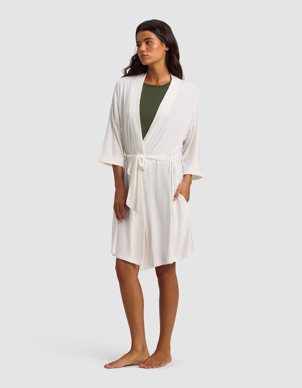 Women's Bamboo Stretch-Knit Kimono Robe in gray | Cozy Earth