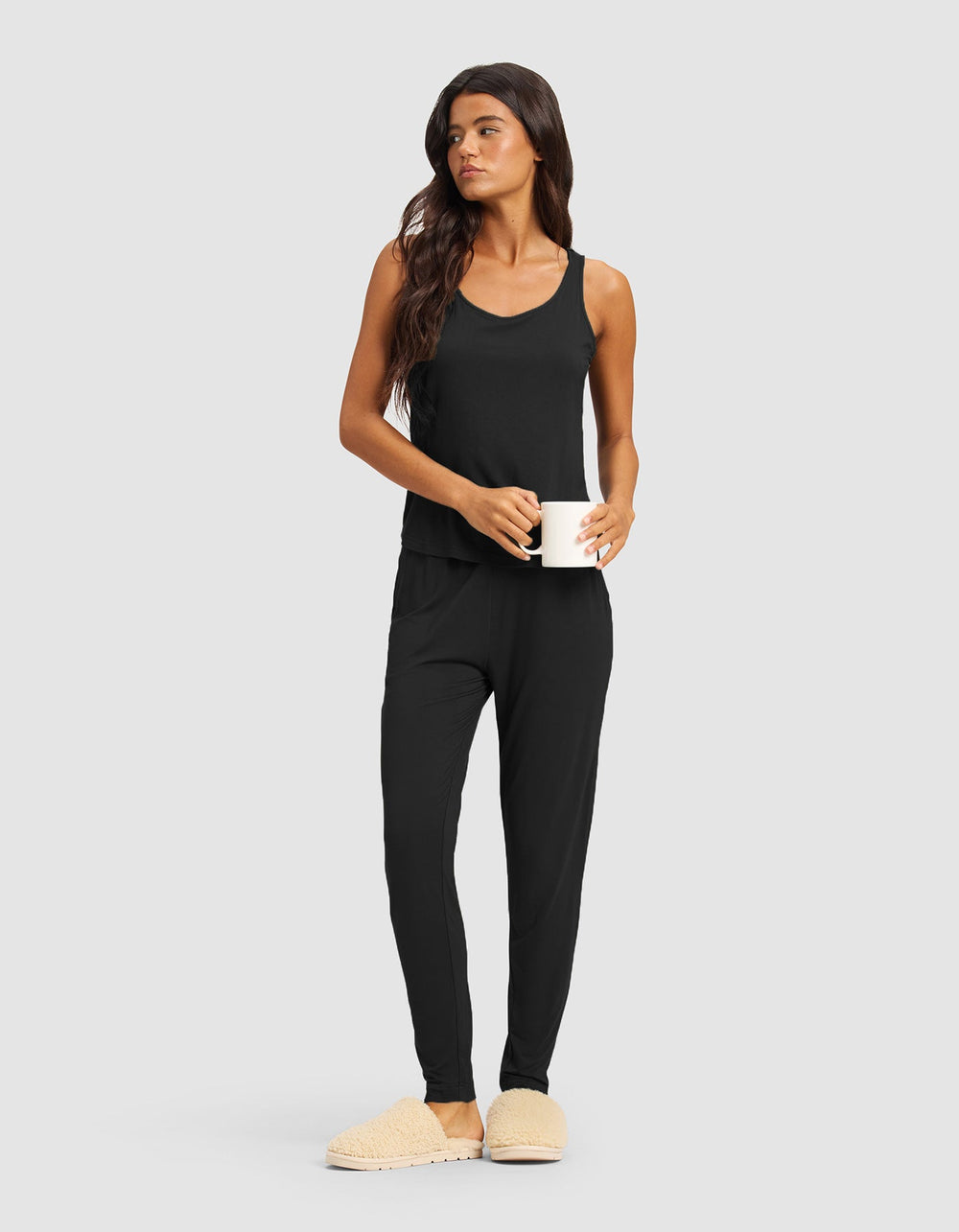 Women's Bamboo Stretch-Knit Lounge Tank in black | Cozy Earth