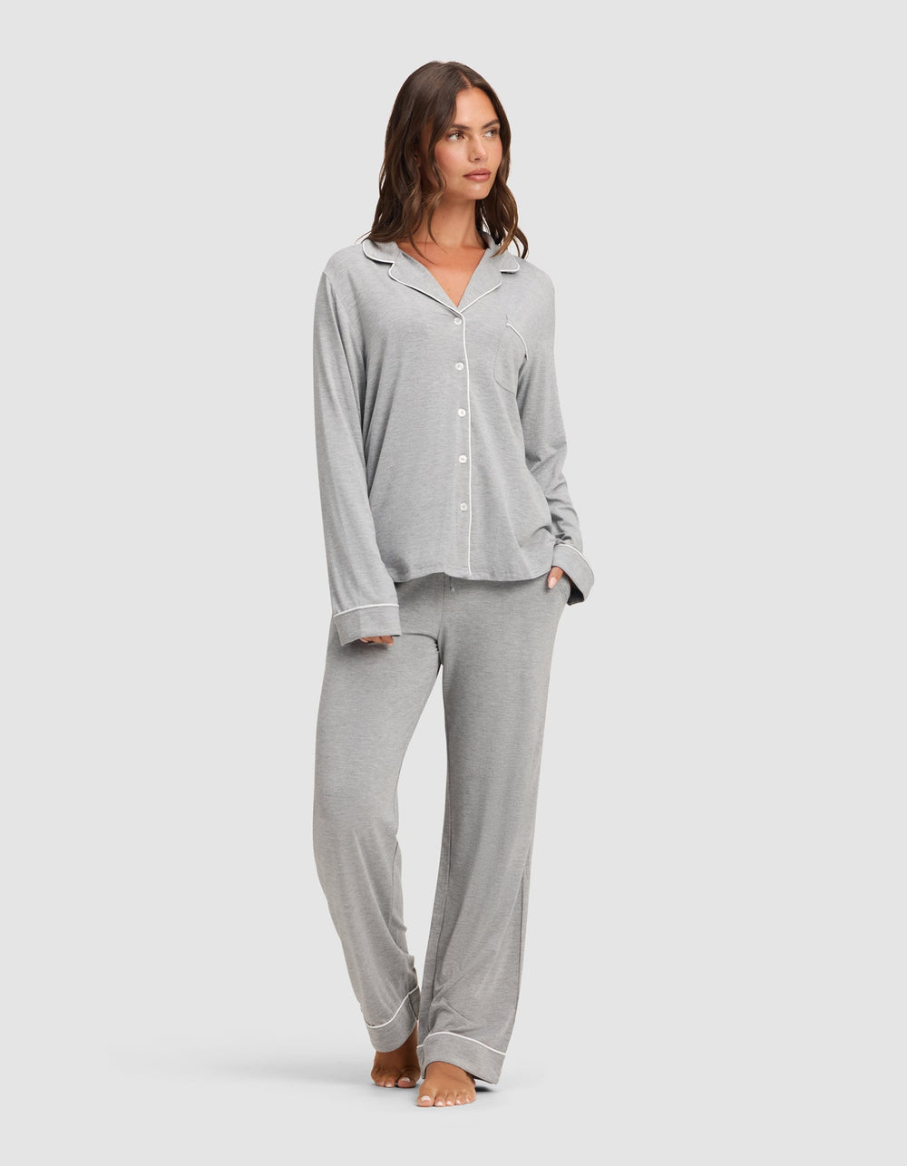 Women's Bamboo Stretch-Knit Long Sleeve Pajama Set - Tall in black | Cozy Earth