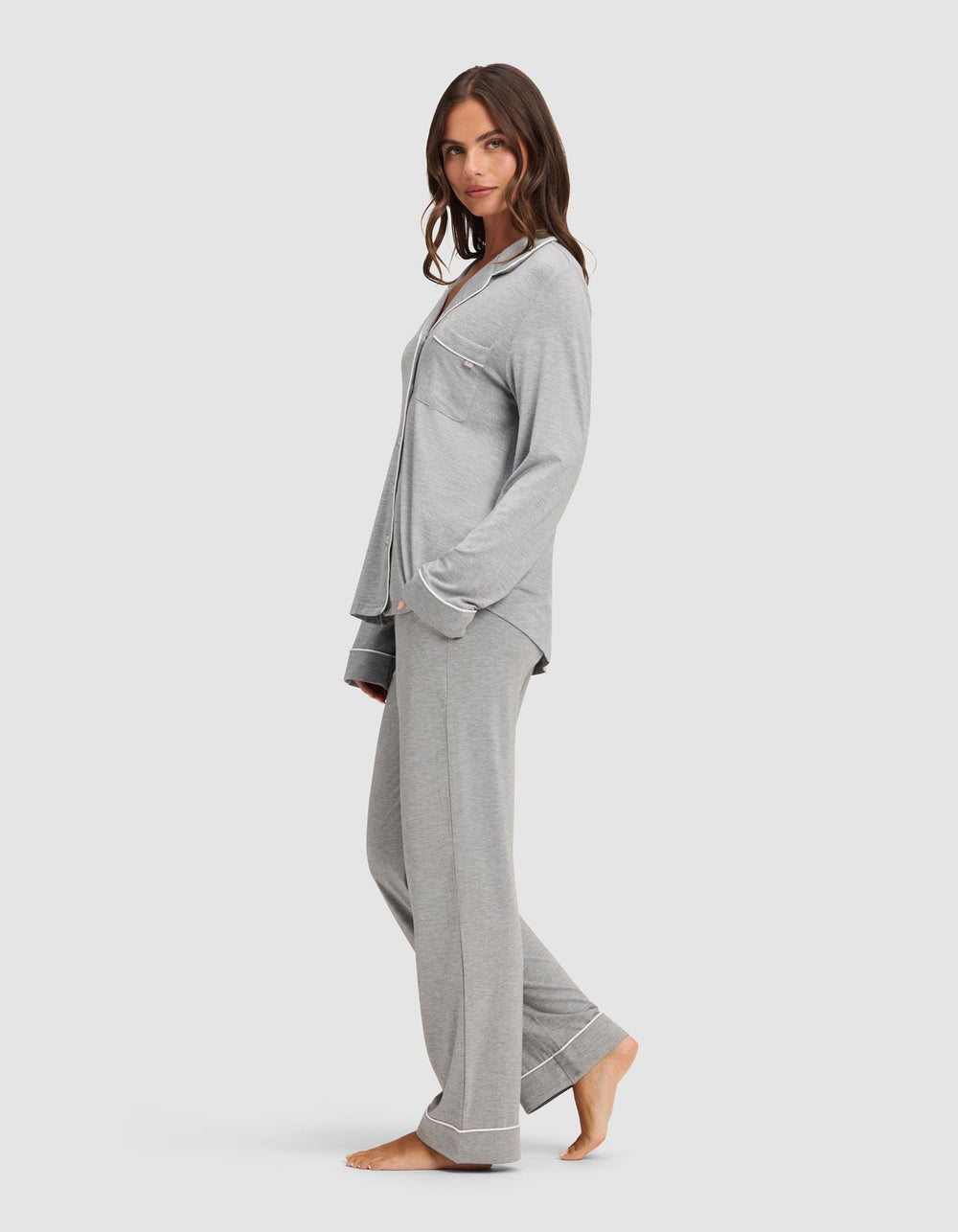 Women's Bamboo Stretch-Knit Long Sleeve Pajama Set - Tall in black | Cozy Earth