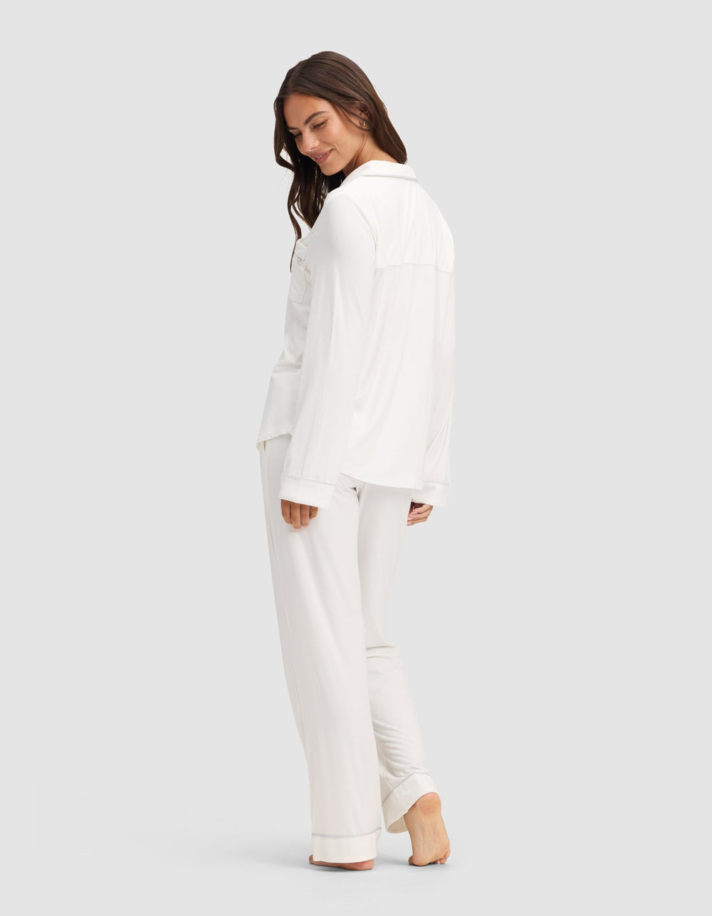 Women's Bamboo Stretch-Knit Long Sleeve Pajama Set - Tall in black | Cozy Earth
