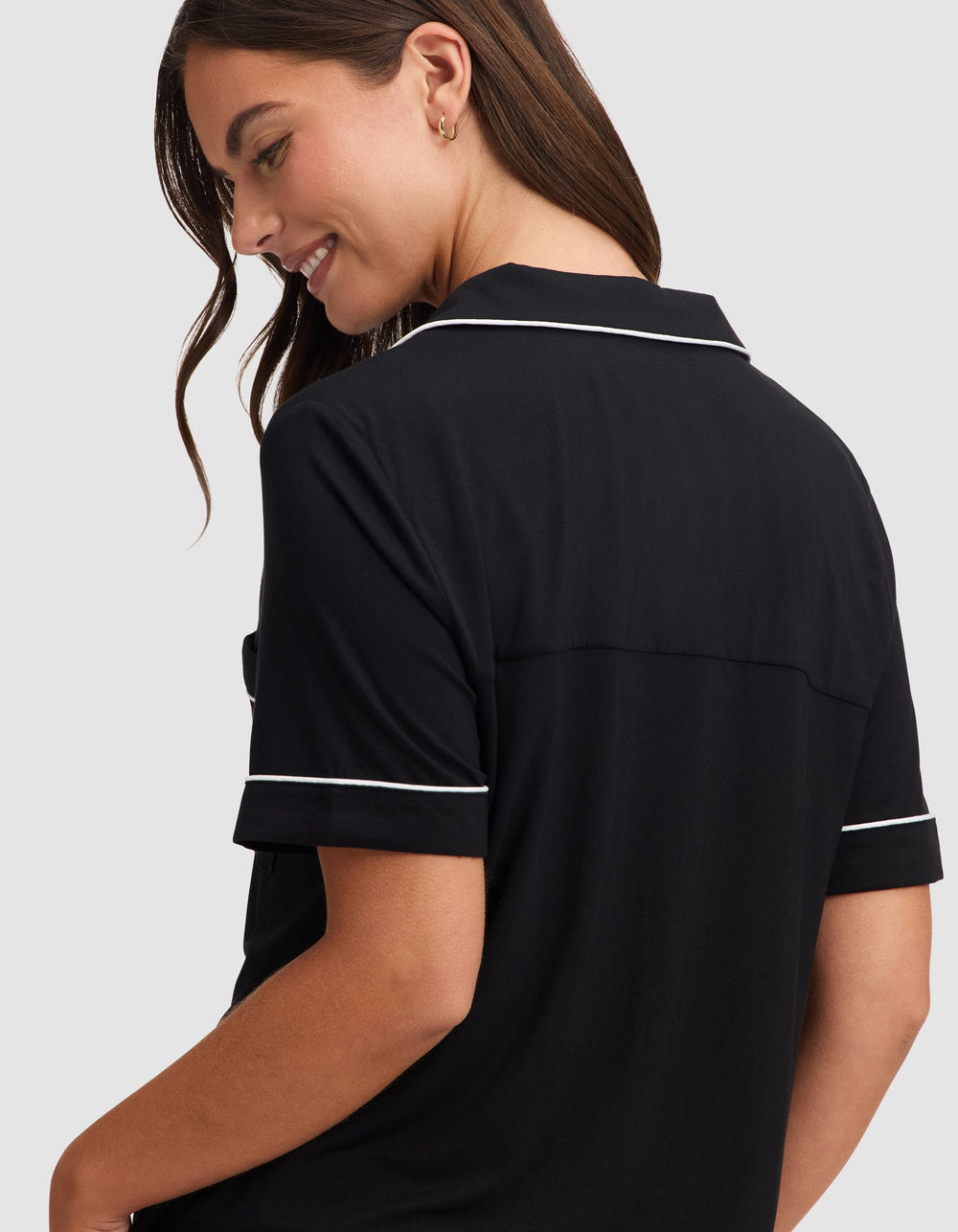 Women's Bamboo Stretch-Knit Short Sleeve Pajama Top (Collective) in white | Cozy Earth