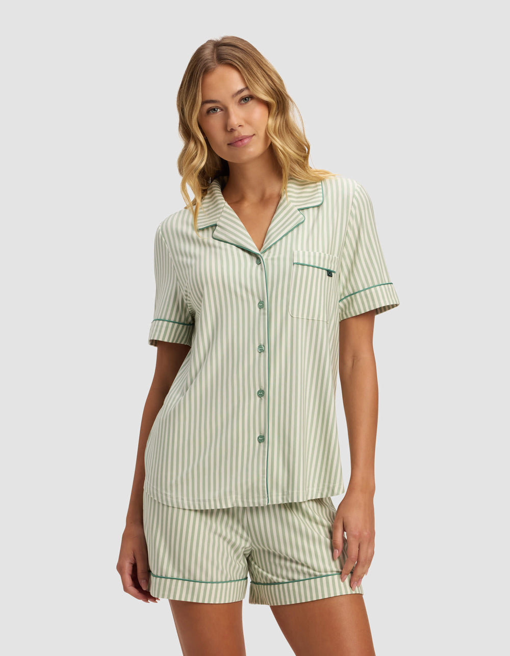 Women's Bamboo Stretch-Knit Short Sleeve Pajama Top (Collective) in white | Cozy Earth