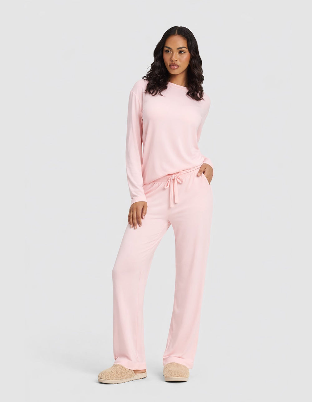 Women's Bamboo Stretch-Knit Long Sleeve Lounge Tee & Pant Set in blue | Cozy Earth