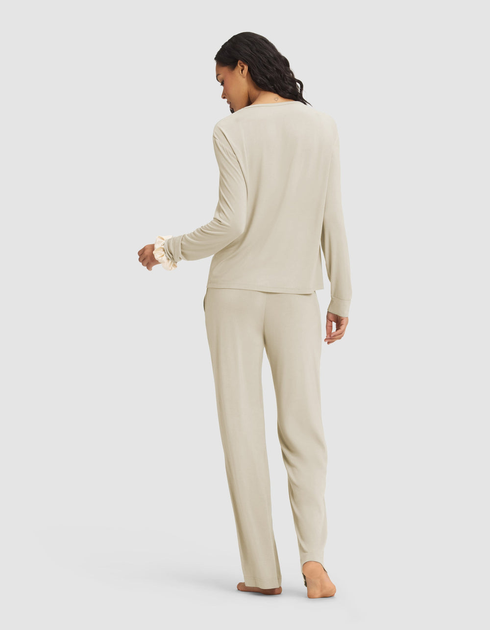 Women's Bamboo Stretch-Knit Long Sleeve Lounge Tee & Pant Set in blue | Cozy Earth