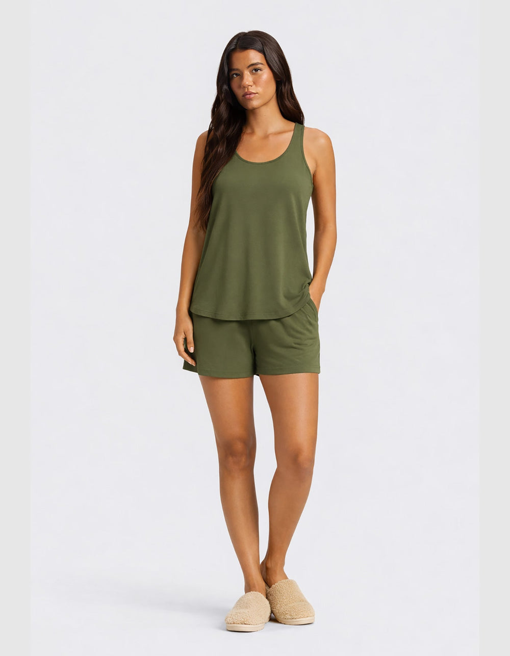 Women's Bamboo Stretch-Knit Tank & Short Set in pink | Cozy Earth