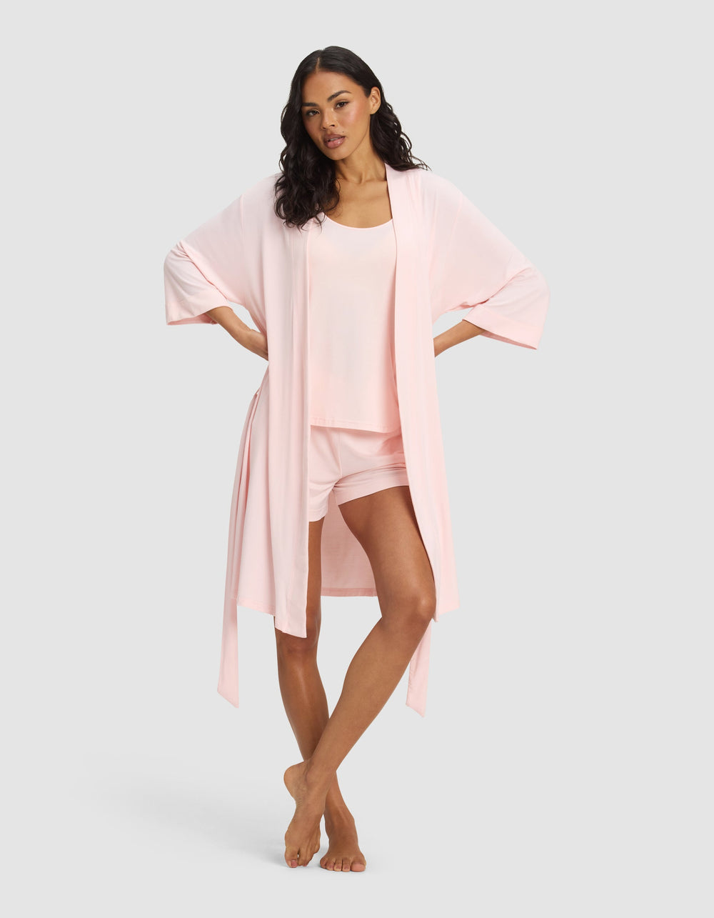 Women's Bamboo Stretch-Knit Kimono Robe in gray | Cozy Earth